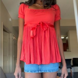 Red Pleated Babydoll Top (S-M)
